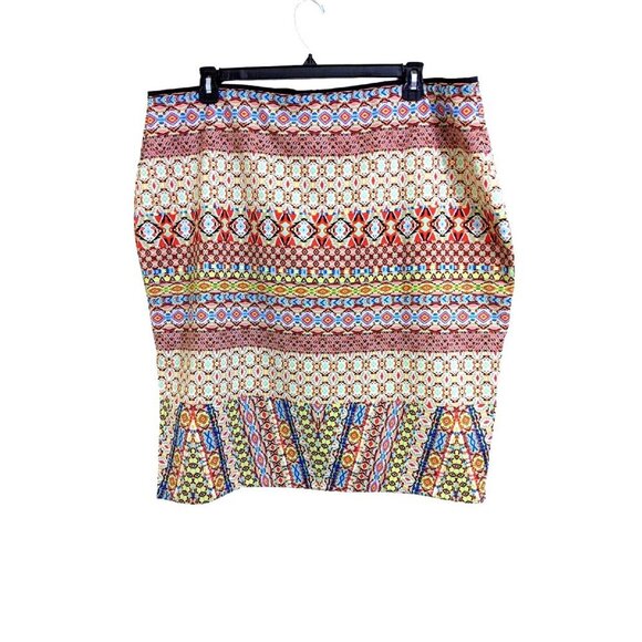 Womens NEW Plus Size Skirt 3X Pull On Stretch Bohemian Geometric Art To Wear - Picture 2 of 5